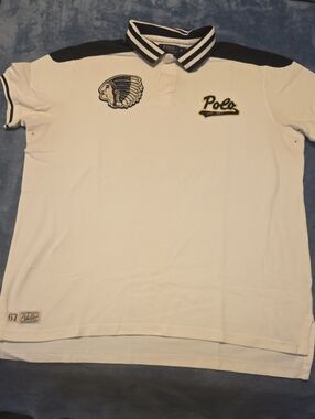 Polo by Ralph Lauren White and Navy Embroidered Short-Sleeve Polo